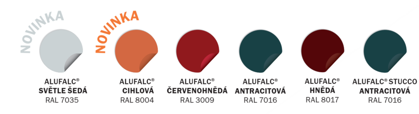 Barevná paleta hliníkové falcované krytiny SATJAM AluFalc.