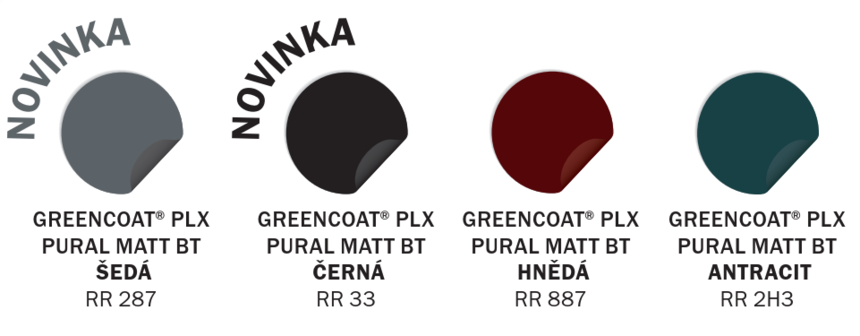 Vzorník barev ekologické ocelové krytiny GreenCoat PLX Pural Matt BT.