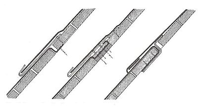 Háky z olověného plechu proti ujetí olověných pásů