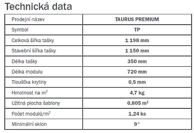 Krytina Satjam Taurus - technická data, zdroj: Satjam, s.r.o.